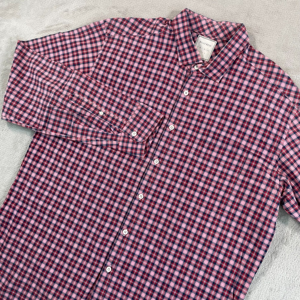 Billy Reid Tuscumbia Shirt Men 2XL‎ Pink Red Plaid Fit 1 Quiet Luxury Italy Made